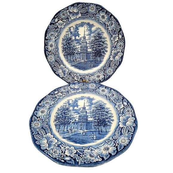 Staffordshire Vintage Liberty Blue 1776 Colonial Transferware 2 Dinner Plate 5-5 - Picture 1 of 10